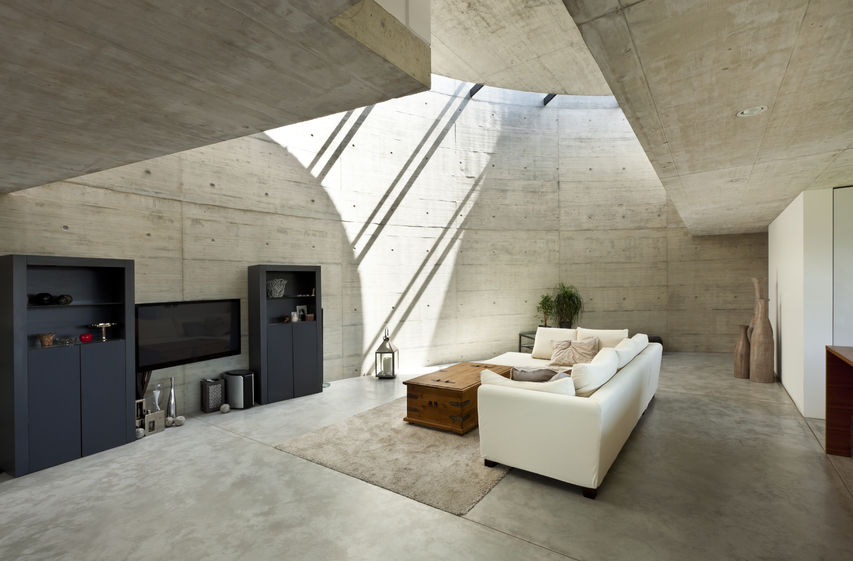 beautiful modern house in cement, interior, living room